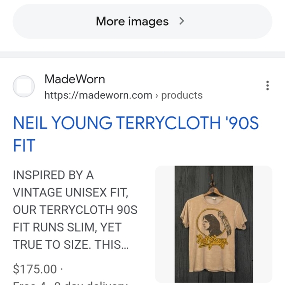 Madeworn neil young shrunken terry cloth tee size small unisex - Picture 2 of 6